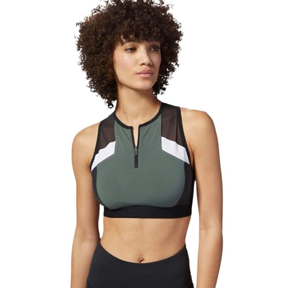 Reebok Women's One Series Colorblock Crop Top Size Large Green Black Mesh